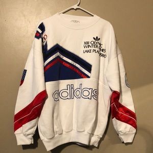 Vintage Large Pull Over Sweatshirt Blue Lake Placid Olympics Men’s